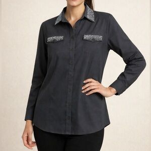 Christine Alexander - Gray Shirt with Clear Silver Rhinestones - Large